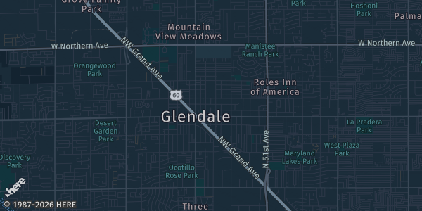 Map of Glendale, AZ. The exact address of Glendale Civic Center is not known, so the map shows the area rather than a specific building.