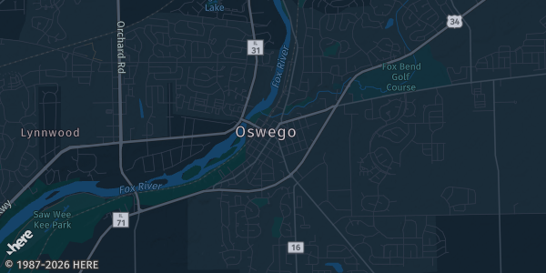 Map of Oswego, IL. The exact address of ESP Baseball & Softball is not known, so the map shows the area rather than a specific building.