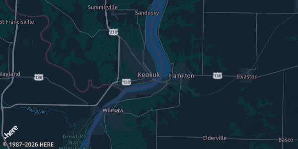 Map of Keokuk, IA. The exact address of Keosippi Center Mall is not known, so the map shows the area rather than a specific building.