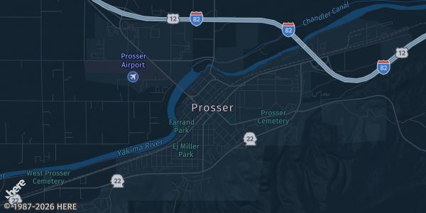 Map of Prosser, WA. The exact address of Prosser Princess Theater is not known, so the map shows the area rather than a specific building.