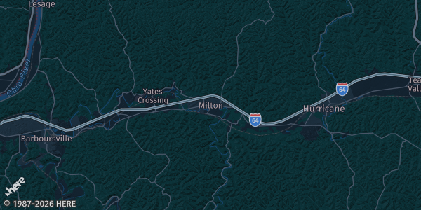 Map of Milton, WV. The exact address of Misty Rose Rec Center is not known, so the map shows the area rather than a specific building.