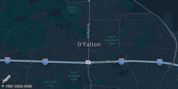 Map of Fallon, MO. The exact address of Card Show in the Card Shop is not known, so the map shows the area rather than a specific building.