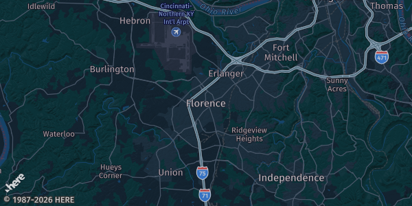 Map of Florence, KY. The exact address of Florence Mall is not known, so the map shows the area rather than a specific building.