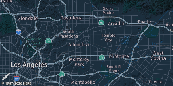 Map of San Gabriel, CA. The exact address of San Gabriel Sheraton is not known, so the map shows the area rather than a specific building.