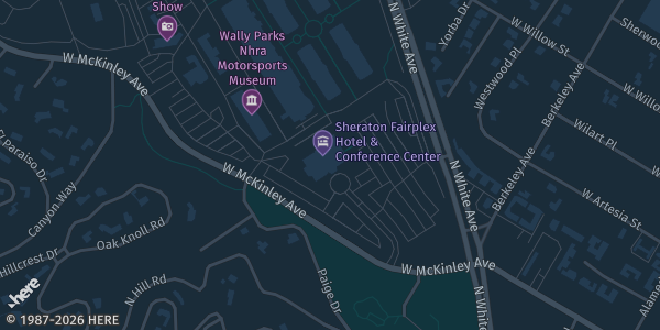 Map showing Fairplex Sheraton - Hall 8 in Pomona, CA.