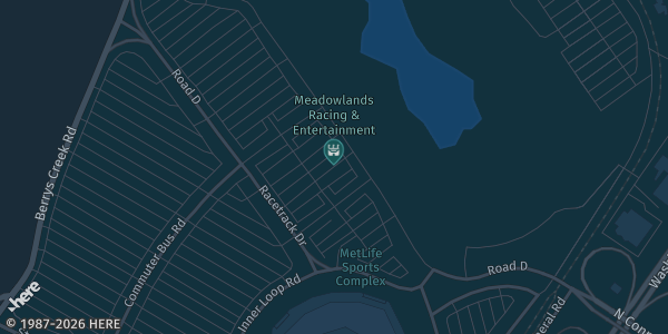 Map showing Meadowlands Racing & Entertainment in East Rutherford, NJ.