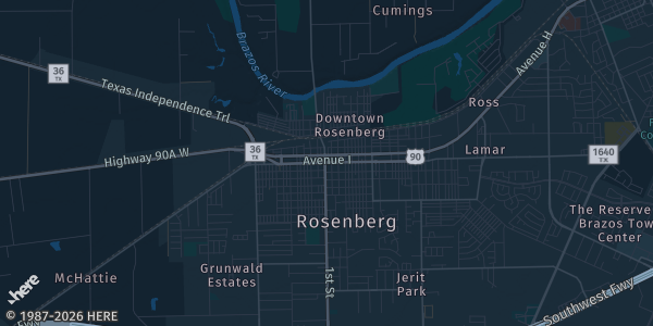 Map of Rosenberg, TX. The exact address of Fort Bend County Fairgrounds is not known, so the map shows the area rather than a specific building.