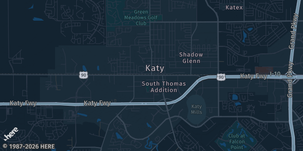 Map of Katy, TX. The exact address of Victory1 Sports Center is not known, so the map shows the area rather than a specific building.