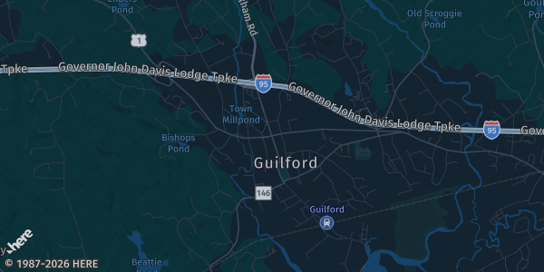 Map of Guilford, CT. The exact address of 390 South Union St. is not known, so the map shows the area rather than a specific building.