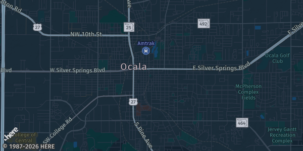 Map of Ocala, FL. The exact address of College of Central Florida is not known, so the map shows the area rather than a specific building.