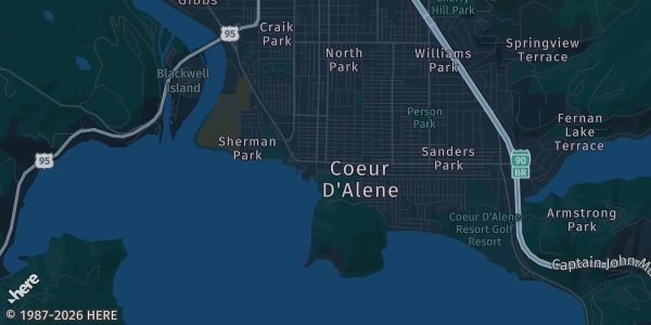 Map of Coeur D Alene, ID. The exact address of Kootenai County Fairgrounds — Building 1 is not known, so the map shows the area rather than a specific building.