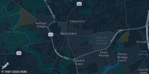 Map of Newtown, PA. The exact address of Newtown Sports & Event Center is not known, so the map shows the area rather than a specific building.