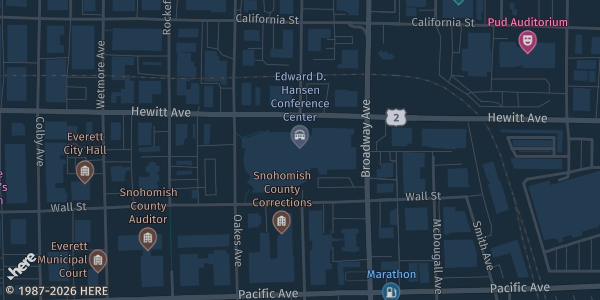 Map showing Edward D. Hansen Conference Center in Everett, WA.