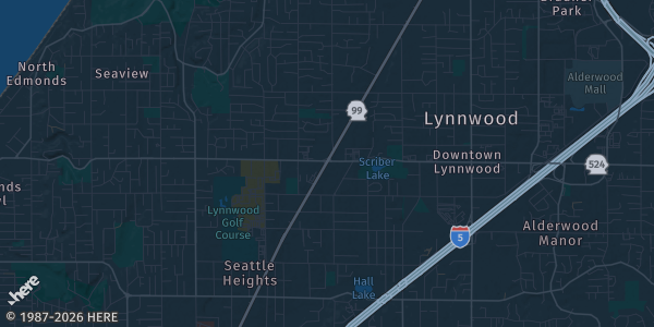 Map of Lynnwood, WA. The exact address of Lynnwood Event Center is not known, so the map shows the area rather than a specific building.
