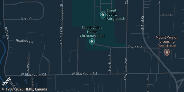 Map showing Skagit County Fairgrounds in Mount Vernon, WA.