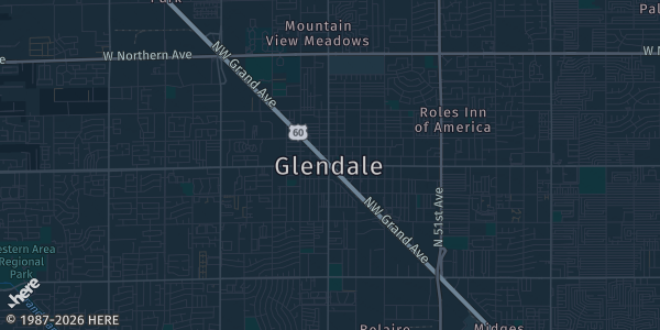 Map of Glendale, AZ. The exact address of Igbo Community Center is not known, so the map shows the area rather than a specific building.