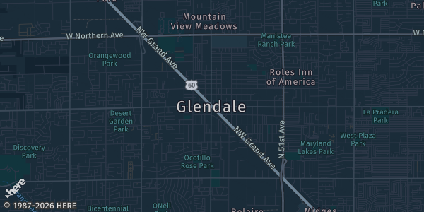 Map of Glendale, AZ. The exact address of Igbo Community Center is not known, so the map shows the area rather than a specific building.