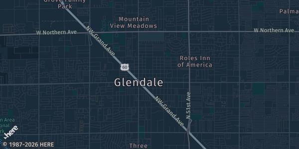 Map of Glendale, AZ. The exact address of Glendale Civic Center is not known, so the map shows the area rather than a specific building.