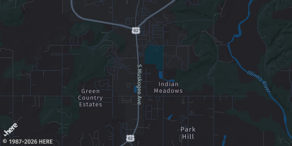 Map of Tahlequah, OK. The exact address of Cherokee Casino Tahlequah. is not known, so the map shows the area rather than a specific building.