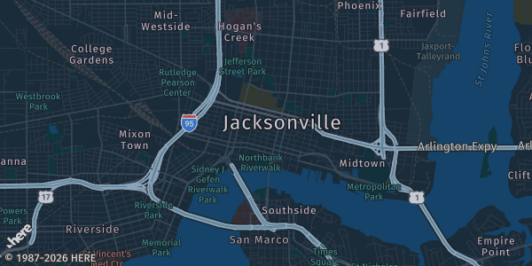 Map of Jacksonville, FL. The exact address of Schultz Center | Conference & Event Venue is not known, so the map shows the area rather than a specific building.