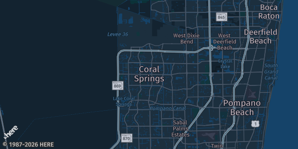 Map of Coral Springs, FL. The exact address of Marriott Coral Springs is not known, so the map shows the area rather than a specific building.