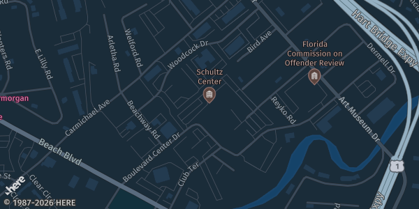 Map showing Schultz Center in Jacksonville, FL.