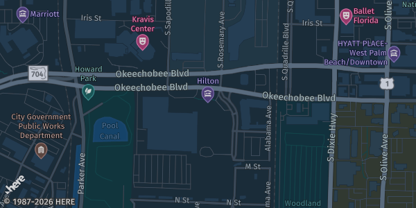 Map showing Hilton West Palm Beach in West Palm Beach, FL.