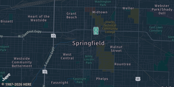 Map of Springfield, MO. The exact address of Allison Sports Town is not known, so the map shows the area rather than a specific building.