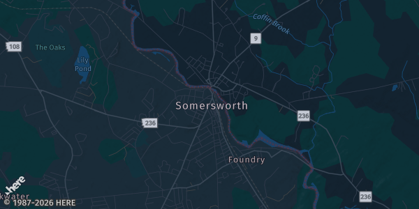 Map of Somersworth, NH. The exact address of New England Sports Hub is not known, so the map shows the area rather than a specific building.