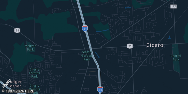 Map of Cicero, NY. The exact address of American Legion is not known, so the map shows the area rather than a specific building.