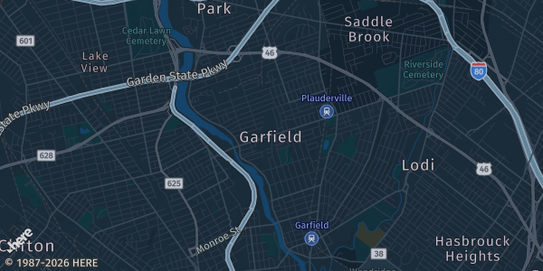 Map of Garfield, NJ. The exact address of Garfield N.J. Boys & Girls Club is not known, so the map shows the area rather than a specific building.
