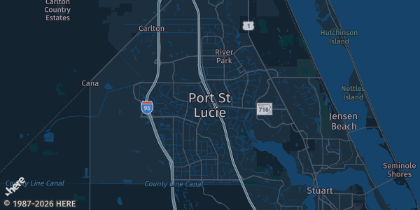 Map of Port Saint Lucie, FL. The exact address of 3 Olives Lounge is not known, so the map shows the area rather than a specific building.