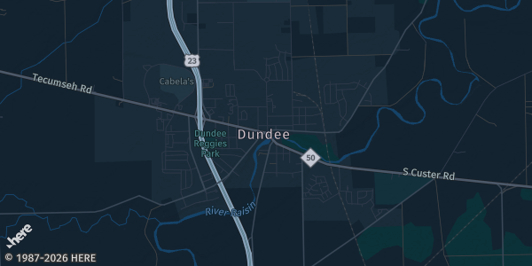 Map of Dundee, MI. The exact address of Dundee Middle School is not known, so the map shows the area rather than a specific building.