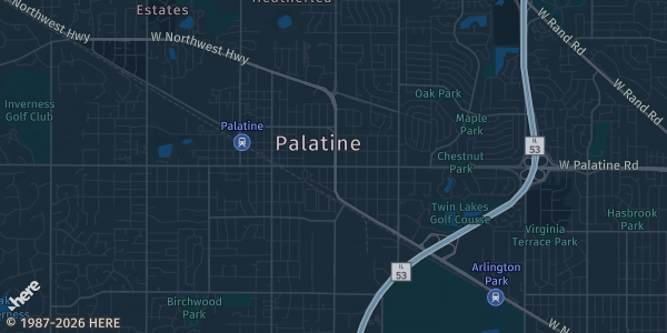 Map of Palatine, IL. The exact address of Saint Teresa Catholic Church - Dolan Center Gym is not known, so the map shows the area rather than a specific building.