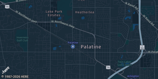 Map of Palatine, IL. The exact address of St. Theresa Catholic Church — Dolan Center Gym is not known, so the map shows the area rather than a specific building.