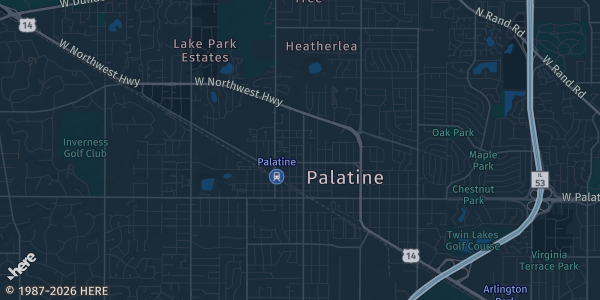 Map of Palatine, IL. The exact address of St. Theresa Catholic Church — Dolan Center Gym is not known, so the map shows the area rather than a specific building.