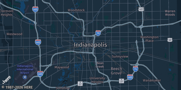 Map of Indianapolis, IN. The exact address of this venue is not known, so the map shows the area rather than a specific building.