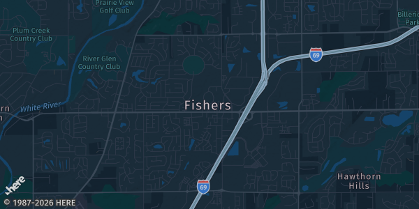 Map of Fishers, IN. The exact address of Cards Kicks and Collectibles 2026 is not known, so the map shows the area rather than a specific building.