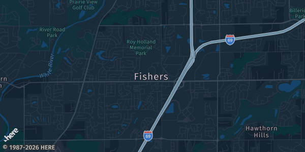 Map of Fishers, IN. The exact address of Cards Kicks and Collectibles 2026 is not known, so the map shows the area rather than a specific building.