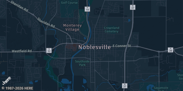 Map of Noblesville, IN. The exact address of Precision Fieldhouse at Finch Creek is not known, so the map shows the area rather than a specific building.