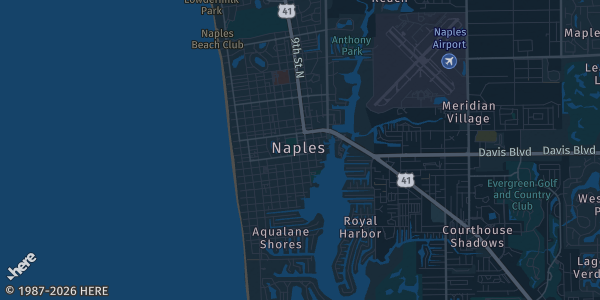 Map of Naples, FL. The exact address of Keiser University - Naples is not known, so the map shows the area rather than a specific building.