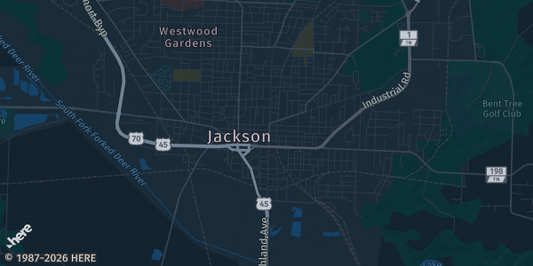 Map of Jackson, TN. The exact address of Jackson State Community College Gym is not known, so the map shows the area rather than a specific building.
