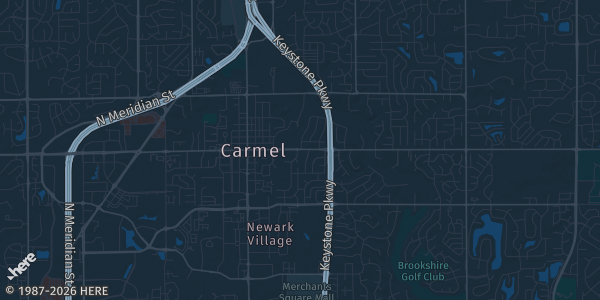 Map of Carmel, IN. The exact address of Aletto Family Sports Center is not known, so the map shows the area rather than a specific building.