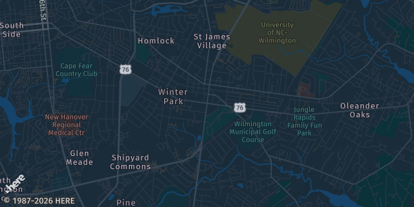 Map of Wilmington, NC. The exact address of Independence Mall Center Court is not known, so the map shows the area rather than a specific building.