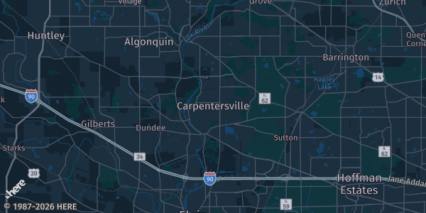 Map of Carpentersville, IL. The exact address of Top Spot is not known, so the map shows the area rather than a specific building.