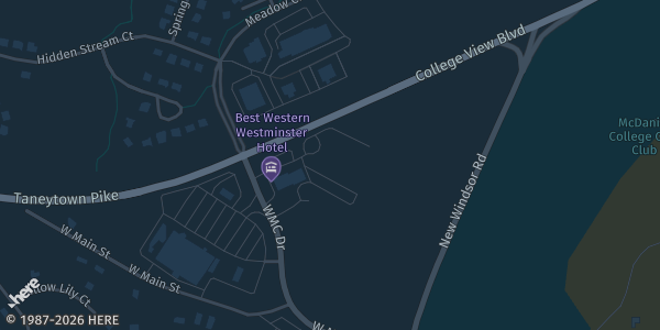 Map showing Best Western Conference Center in Westminster, MD.