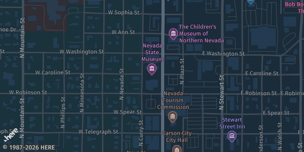 Map showing Nevada State Museum in Carson City, NV.