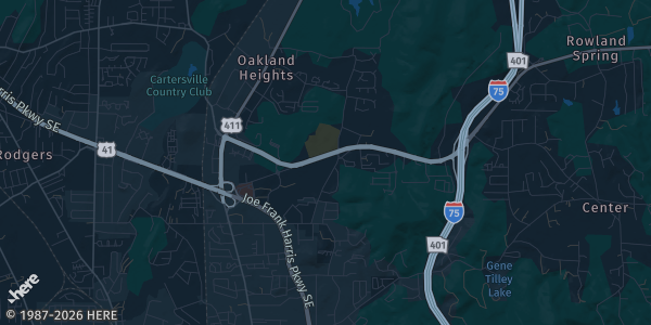 Map of Cartersville, GA. The exact address of Clarence Brown Conference Center is not known, so the map shows the area rather than a specific building.