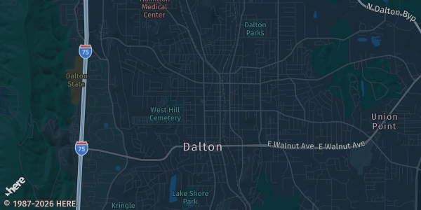 Map of Dalton, GA. The exact address of Dalton Mall is not known, so the map shows the area rather than a specific building.