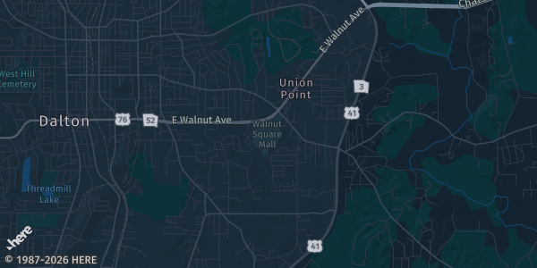Map of Dalton, GA. The exact address of Catch Em' All Collectible Show is not known, so the map shows the area rather than a specific building.